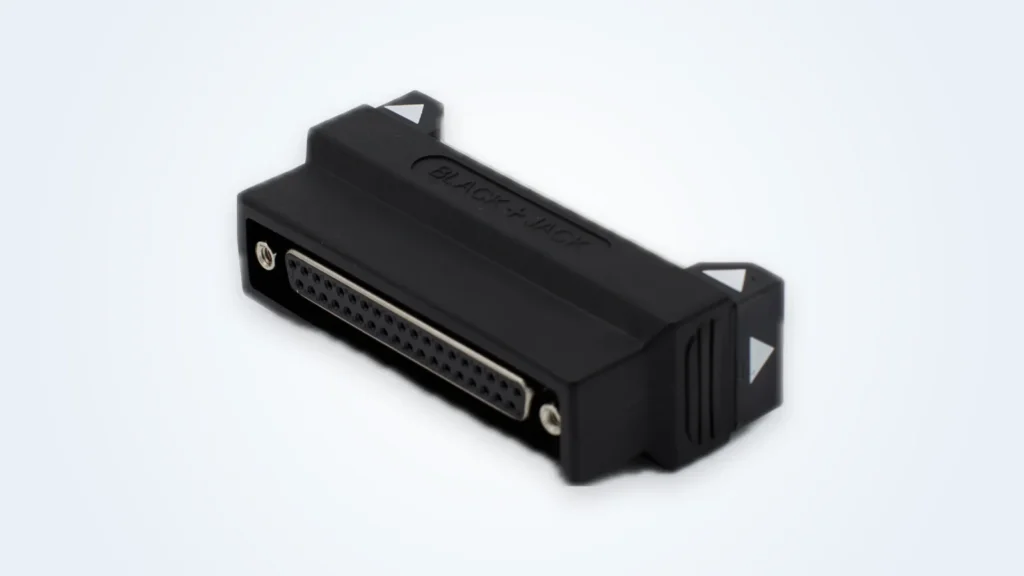 The BlackJack XAF adapter, a black magnetic housing around a 37-pin connector.