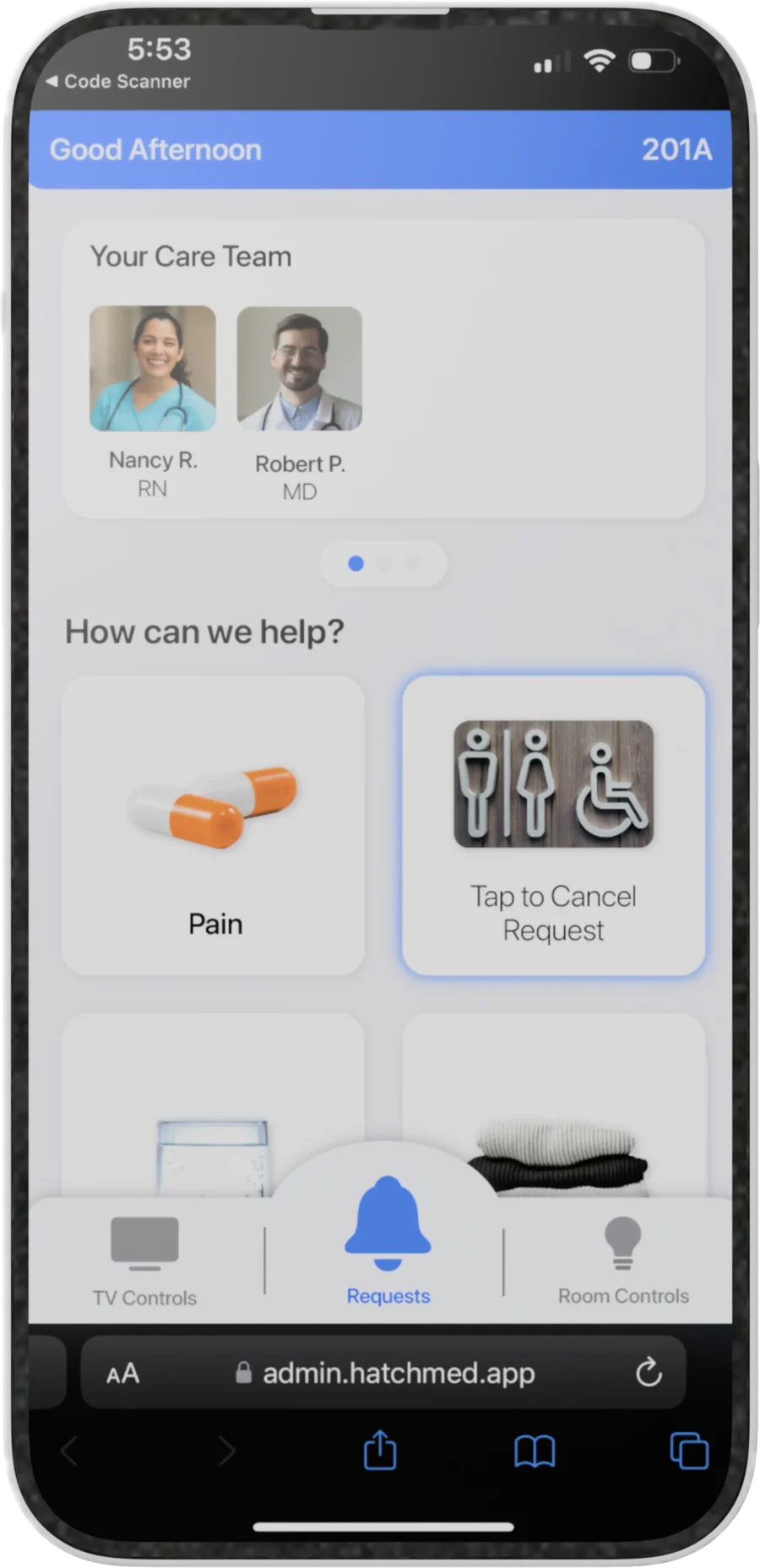 ComCierge BYOD assigned care team screen