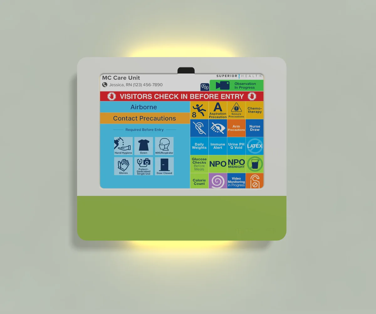 Landscape HallMonitor base model with a green accent plate and yellow lights on top and bottom