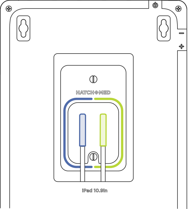 The blue cable in the left port and the green cable in the right port of the splitter.